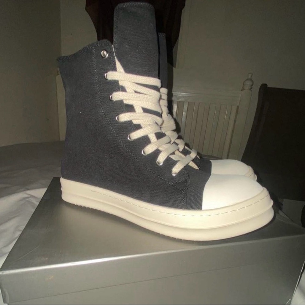 Rick Owens Black and White High-Top Sneakers